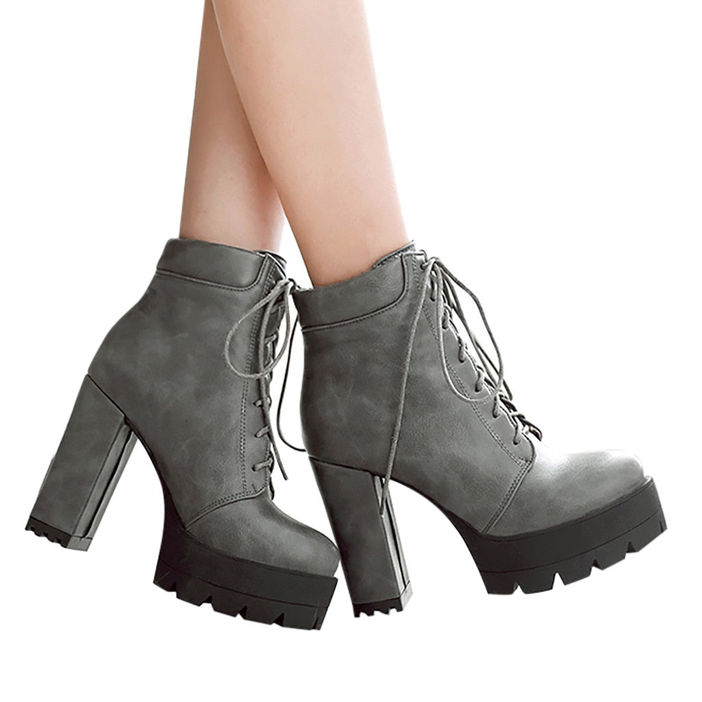 Round Toe Ankle Boots. Women's Lace-Up Winter Shoes. WickedYo